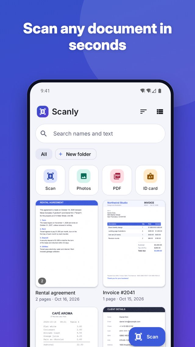 Scanly documents